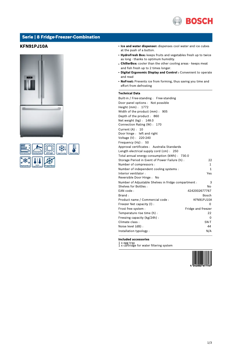 Image de la première page du manuel de l'appareil KFN91PJ10A