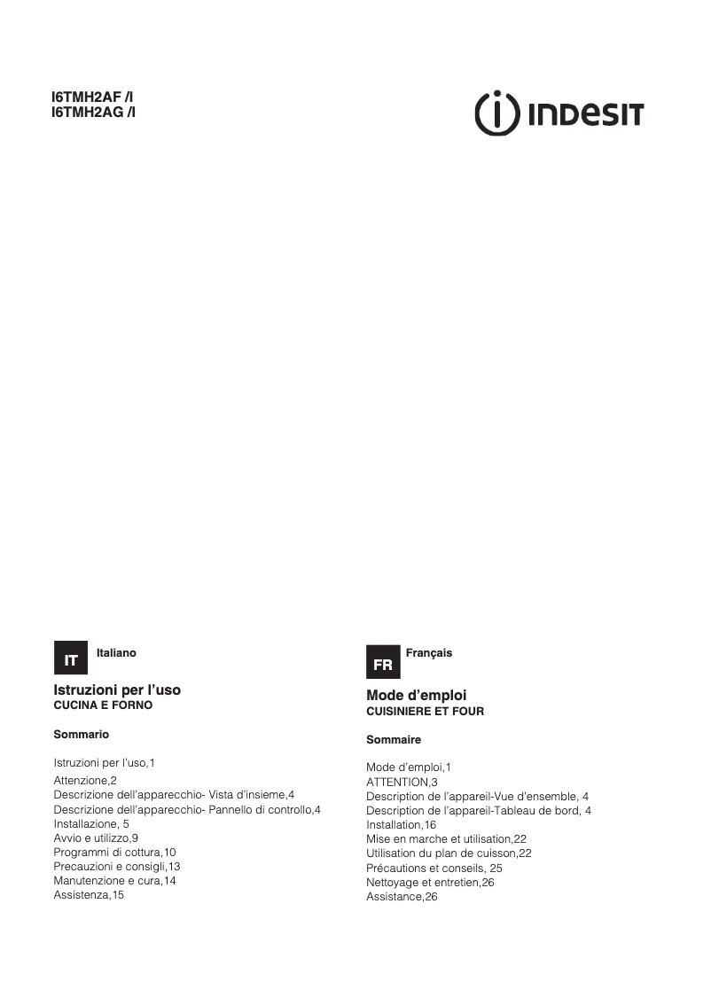Page 1 de la notice Manuel utilisateur Indesit I6TMH2AF(W)/I