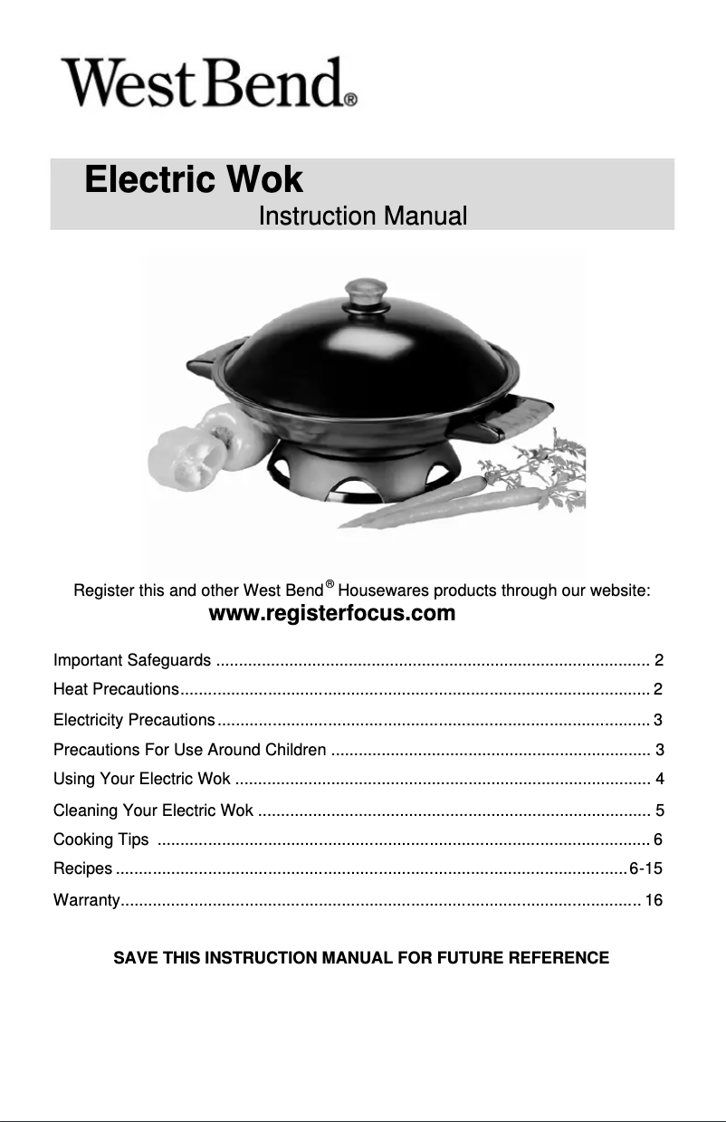 Page n°1 - Manuel utilisateur WestBend 79586R