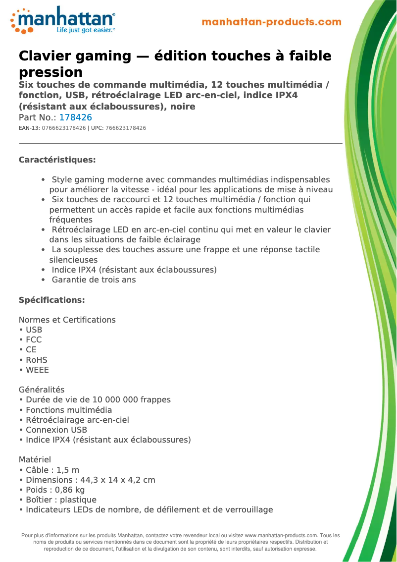 Page 1 de la notice Fiche technique Manhattan 178426