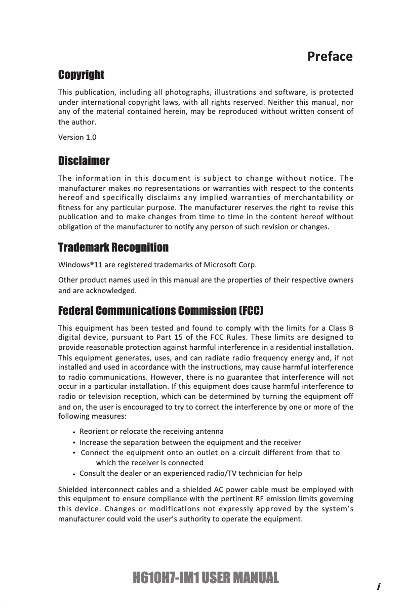 Page 1 de la notice Manuel utilisateur ECS H610H7-IM1