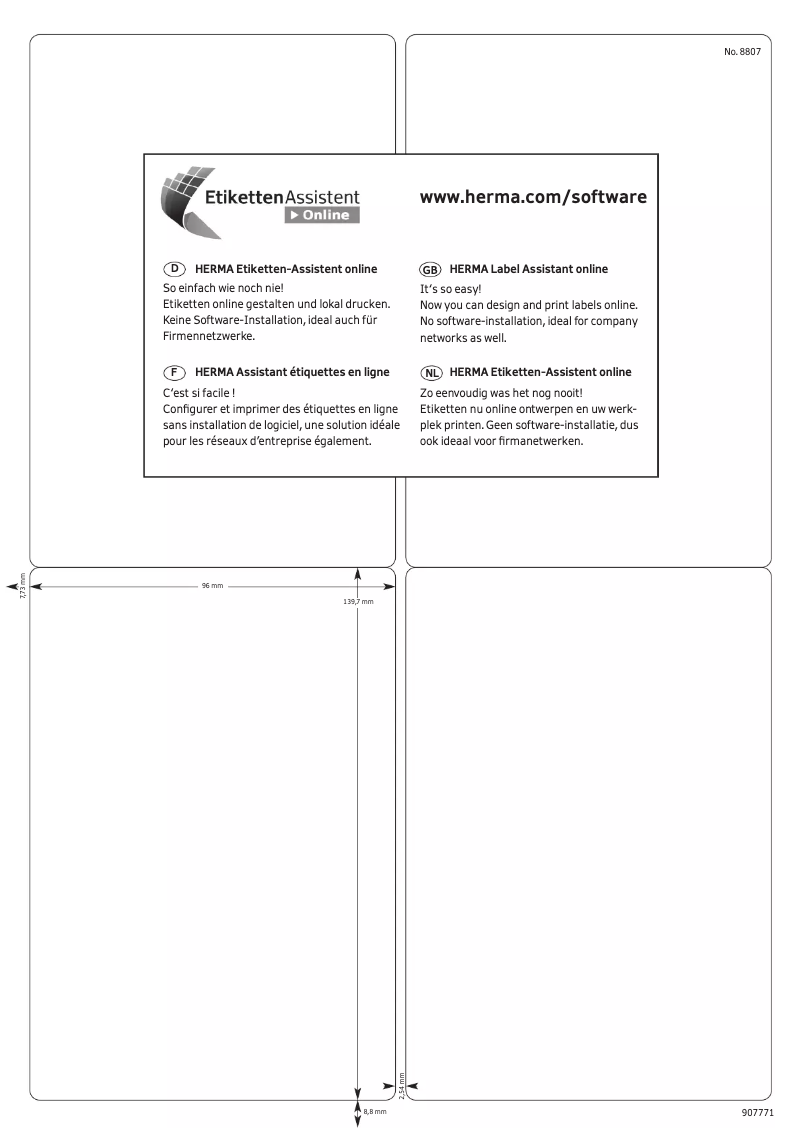 Page 1 de la notice Manuel utilisateur Herma 8807