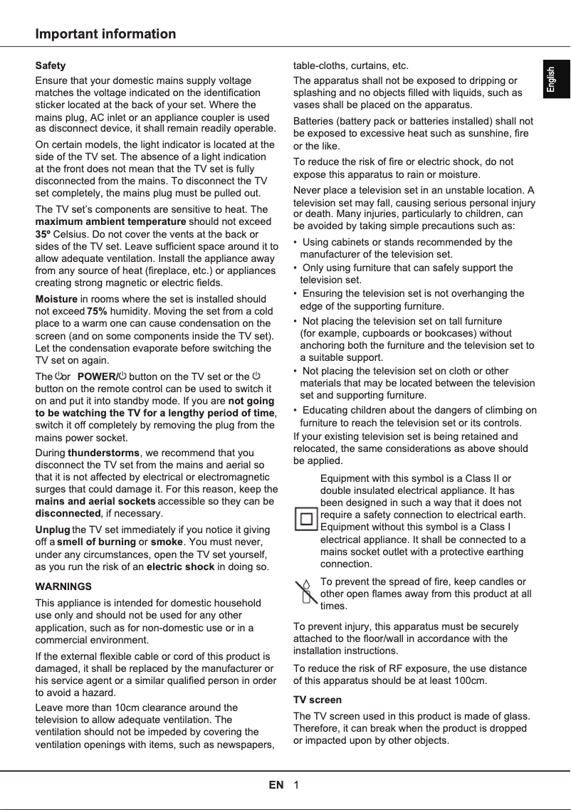 Page 1 de la notice Mode d'emploi TCL 43EP640