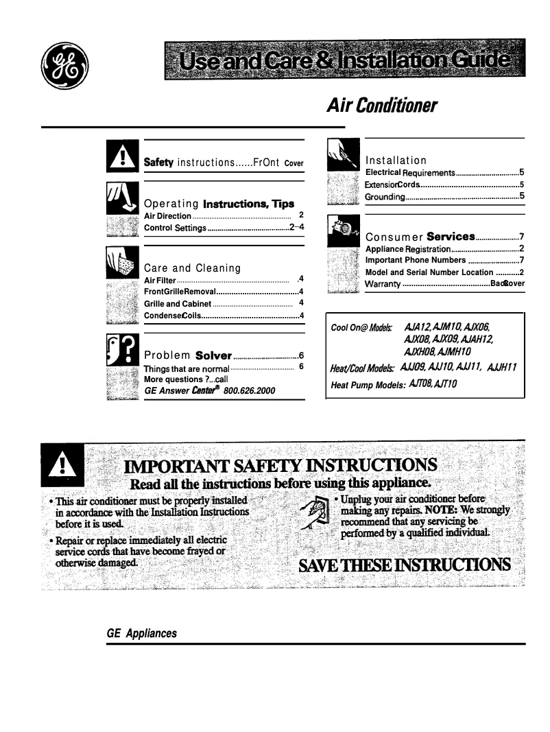 Page n°1 - Manuel d'utilisation et d'entretien GE AJMH10DF