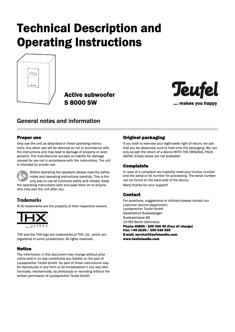 Image de la première page du manuel de l'appareil S 8000 SW