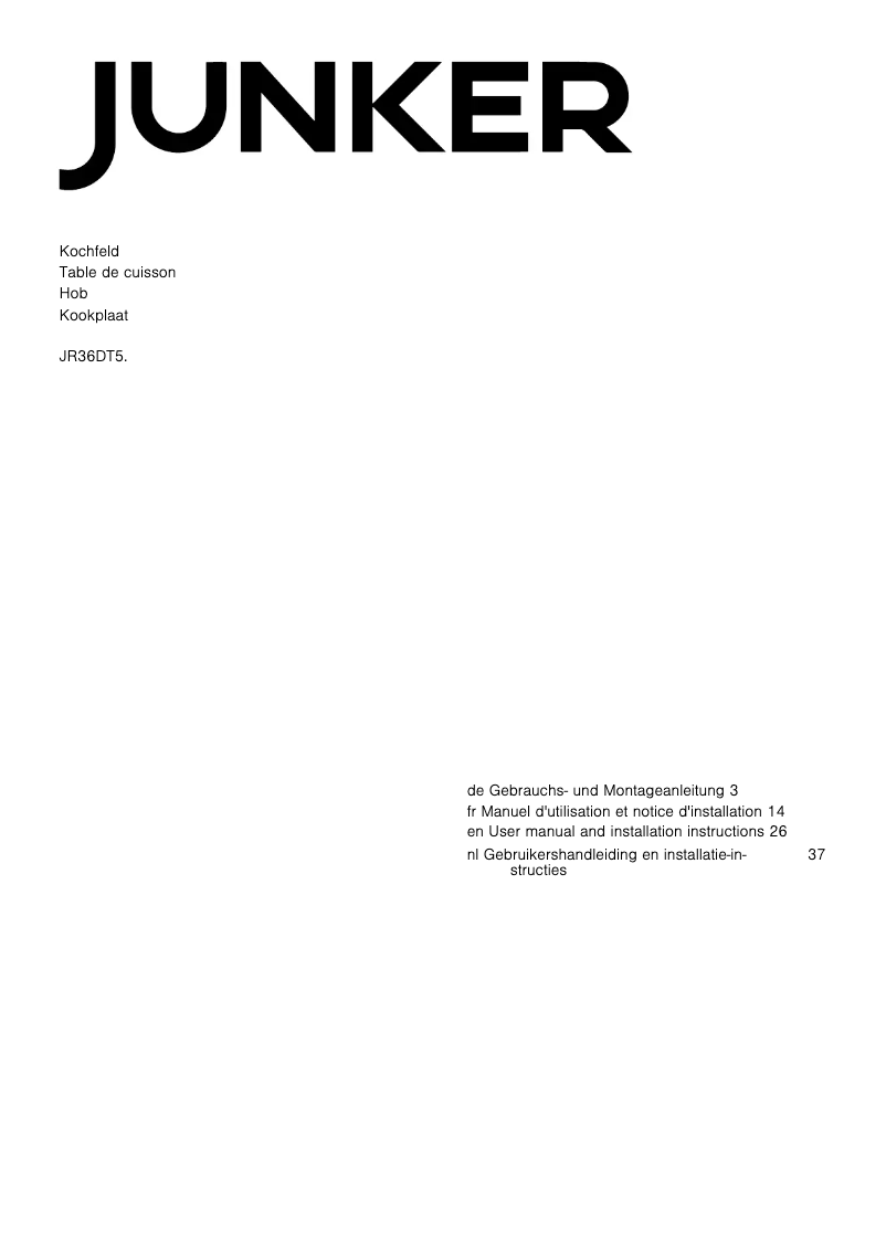 Page n°1 - Manuel utilisateur Junker JR36DT54