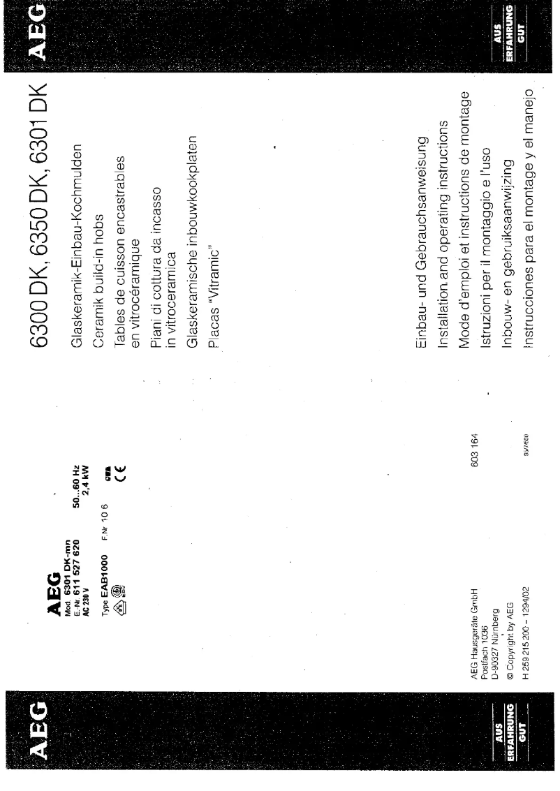 Page n°1 - Manuel utilisateur AEG-Electrolux 6301DK