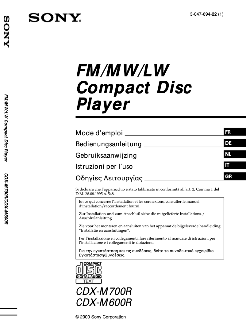 Image de la première page du manuel de l'appareil CDX-M600R