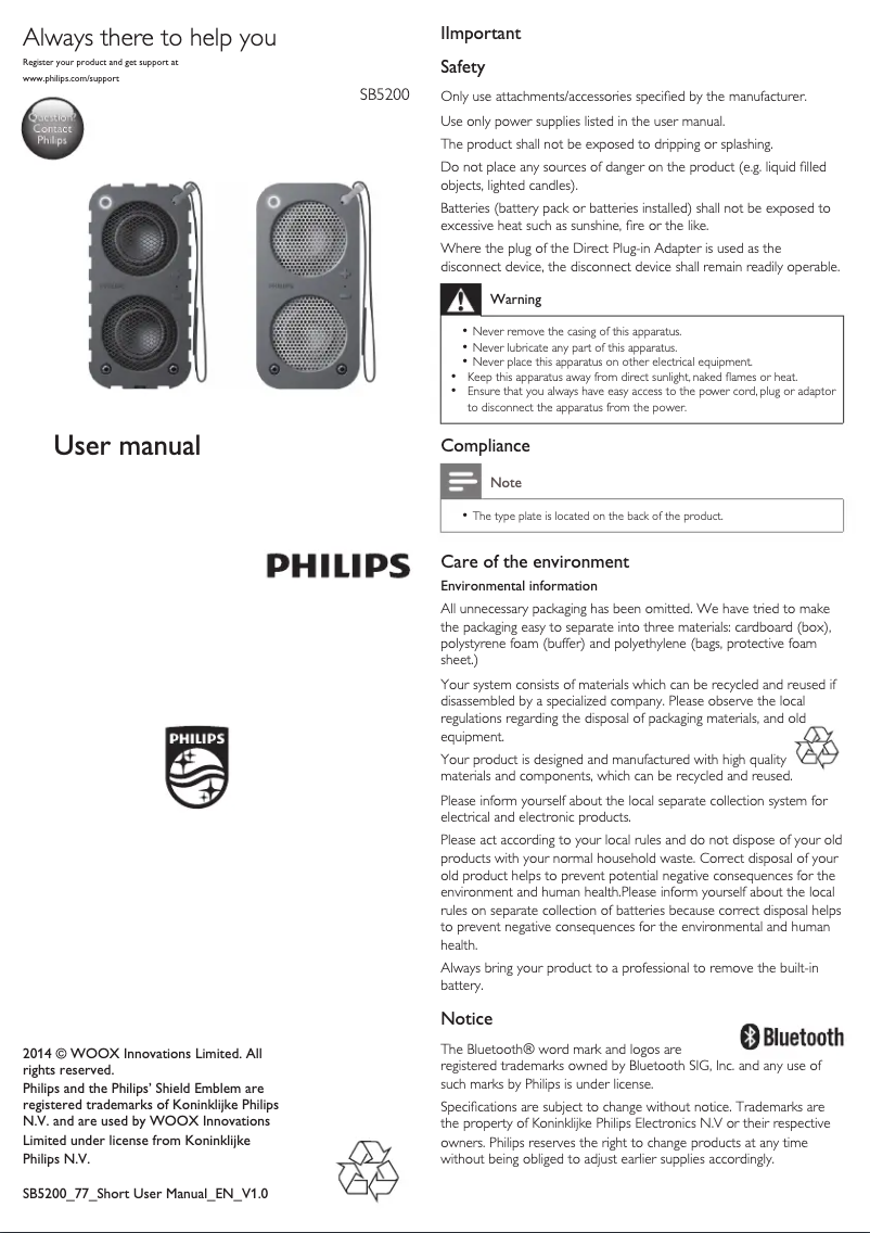 Page n°1 - Manuel utilisateur Philips SB5200A