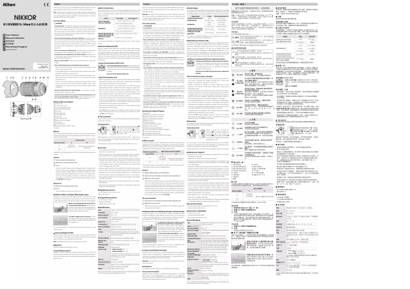 Page 1 de la notice Manuel utilisateur Nikon AF-S DX Nikkor 18-140mm f/3.5-5.6G ED VR