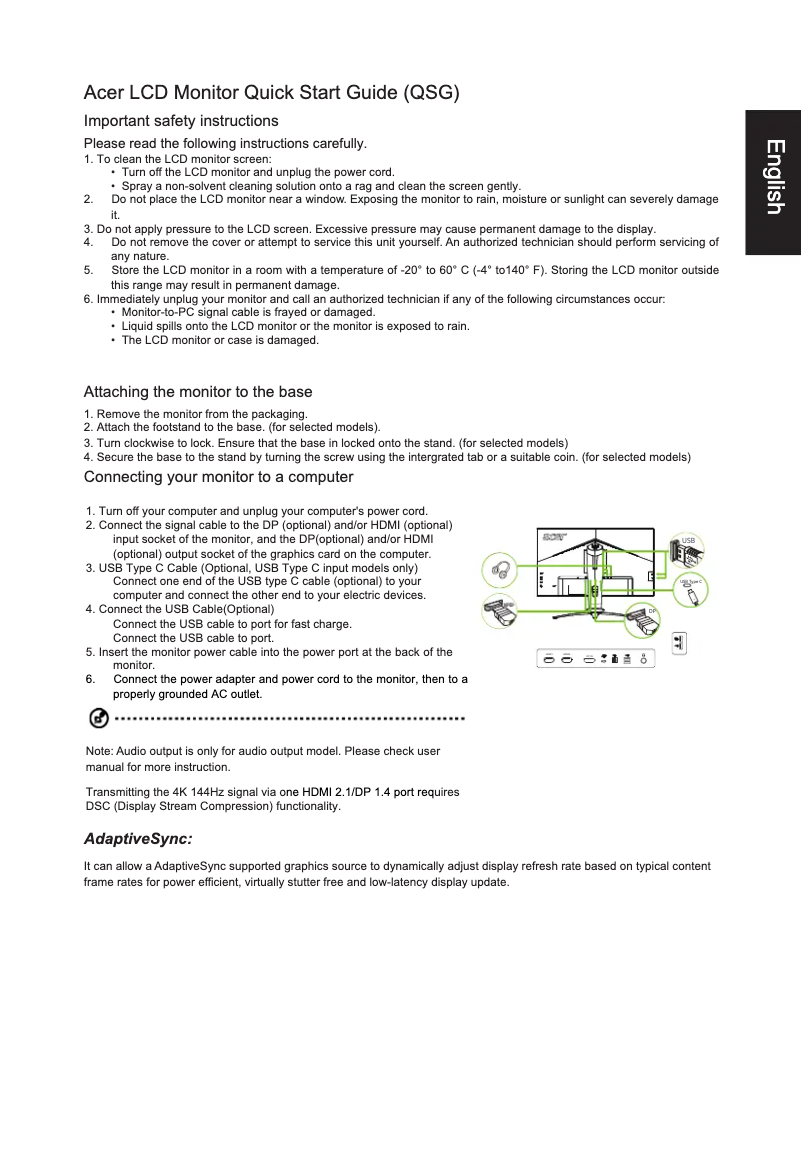 Page 1 de la notice Guide de démarrage rapide Acer XB283KKV