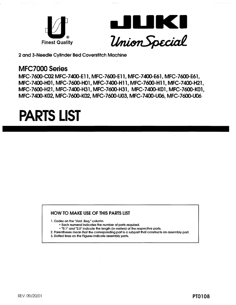 Page 1 de la notice Manuel utilisateur Union Special MFC7600-H21