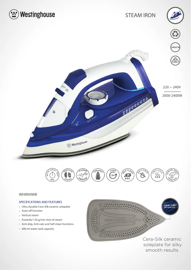 Page 1 de la notice Fiche technique Westinghouse WHIR04WB