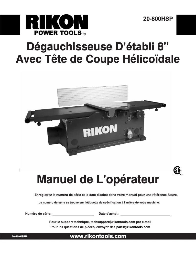 Page 1 de la notice Manuel utilisateur RIKON 20-800HSP