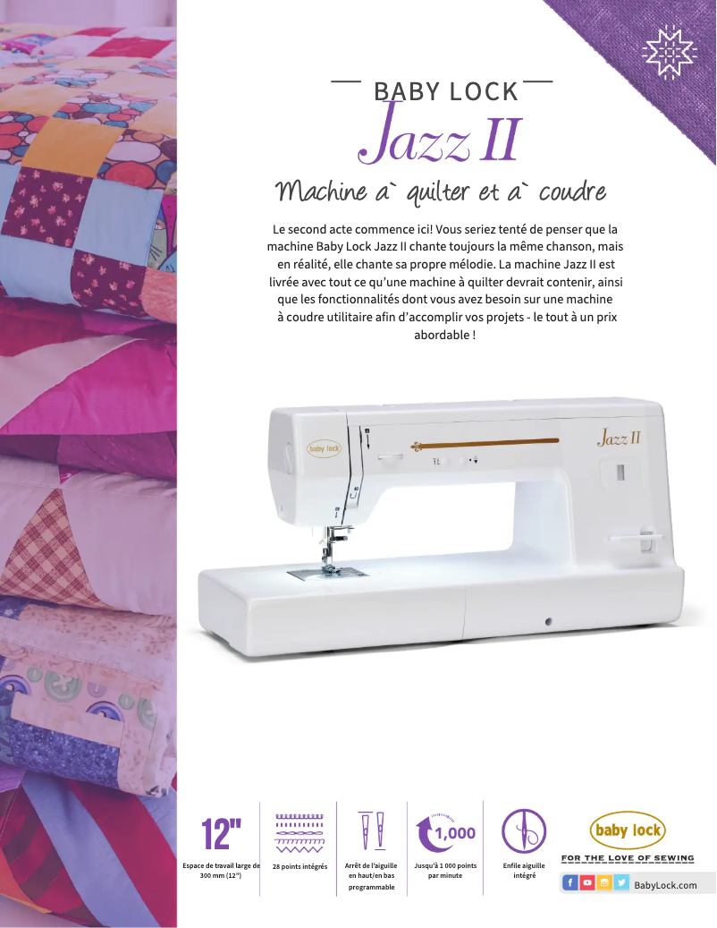 Page 1 de la notice Fiche technique Baby Lock Jazz II