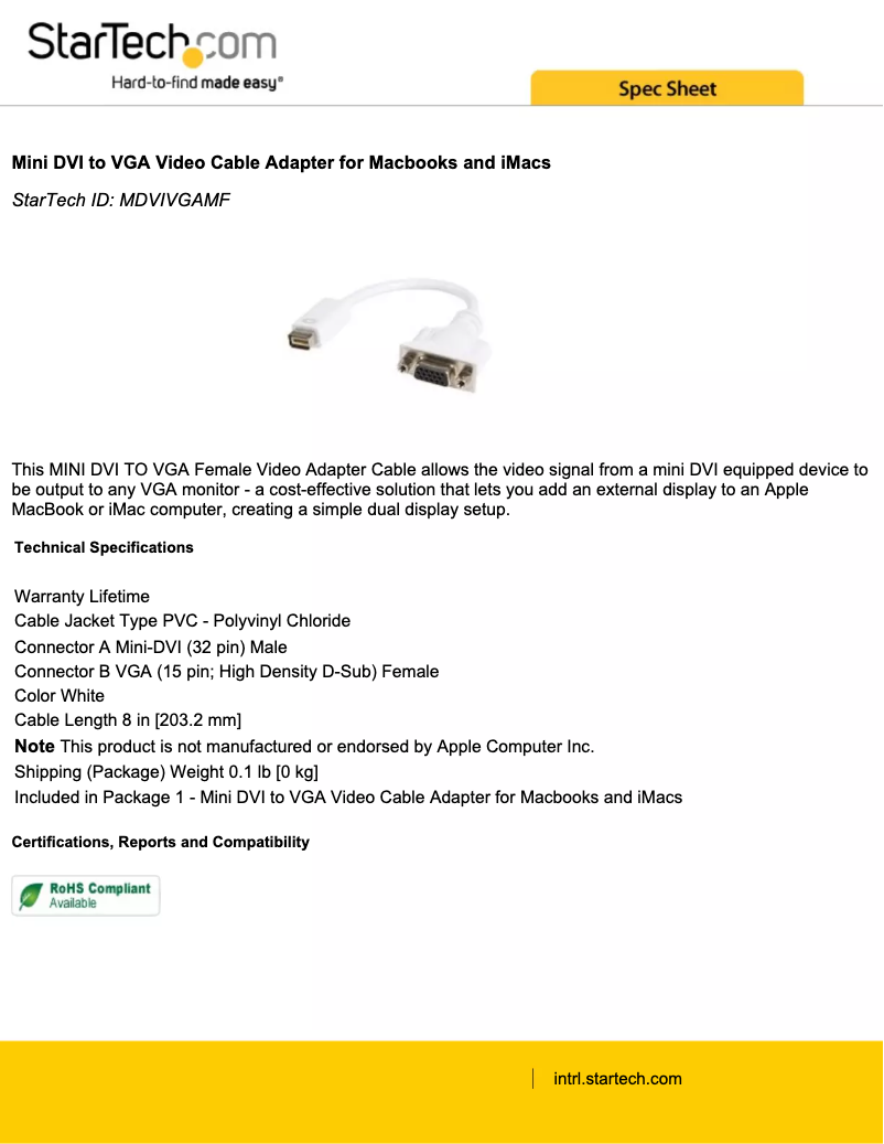 Image de la première page du manuel de l'appareil MDVIVGAMF