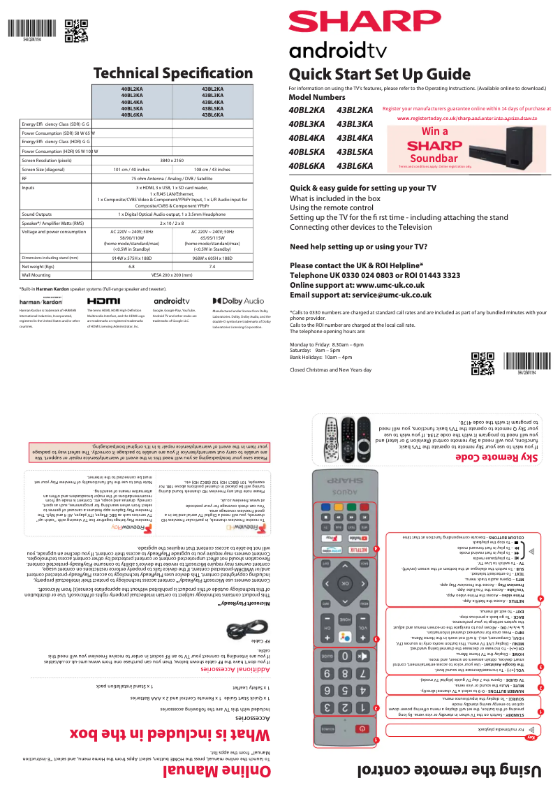 Page n°1 - Guide de démarrage rapide Sharp 43BL3KA