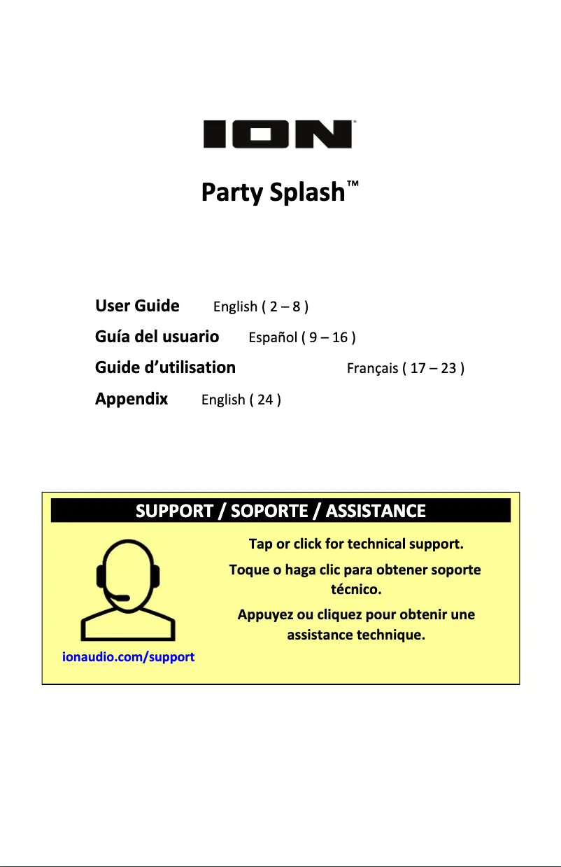 Page 1 de la notice Manuel utilisateur ION Party Splash