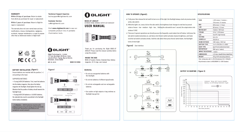 Page 1 de la notice Manuel utilisateur Olight M3XS-UT JAVELOT