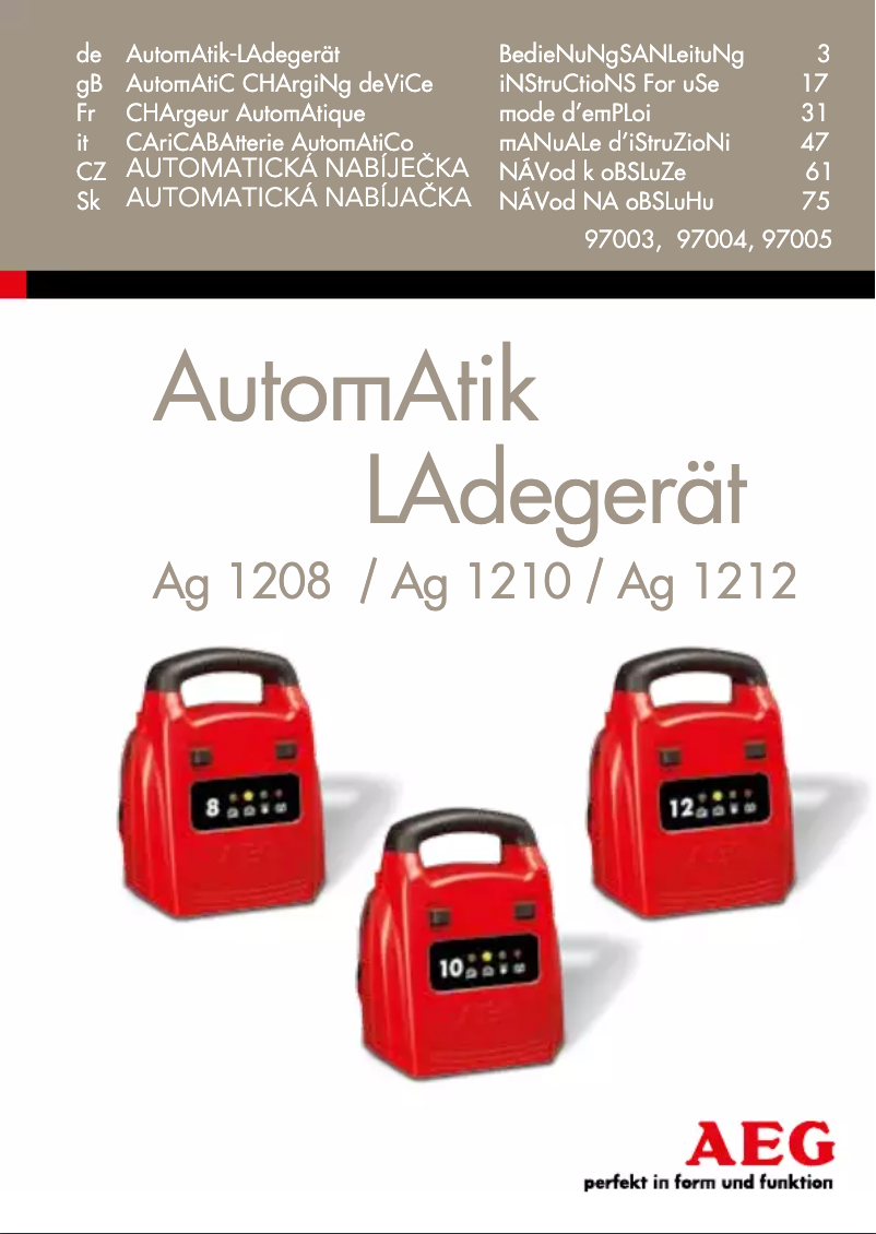 Page n°1 - Manuel utilisateur AEG AG 1208