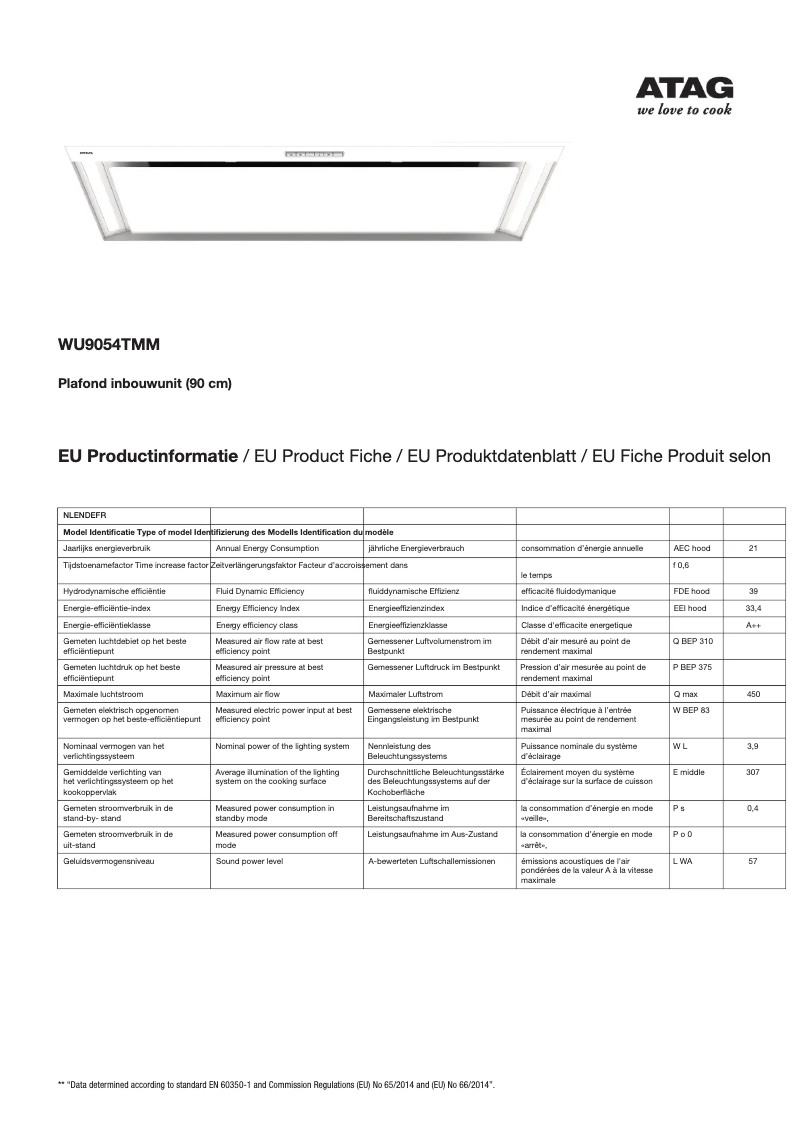 Page 1 de la notice Fiche technique Atag WU9054TMM
