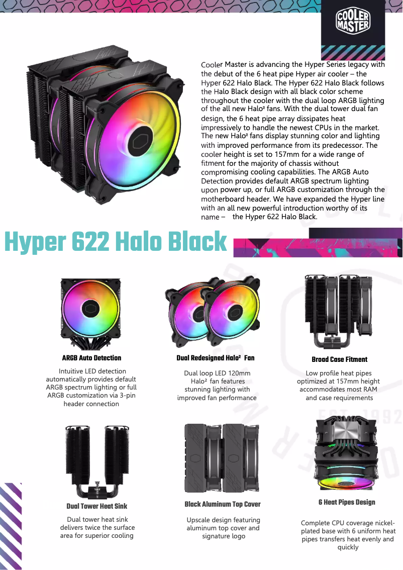 Page 1 de la notice Fiche technique Cooler Master Hyper 622 Halo Black