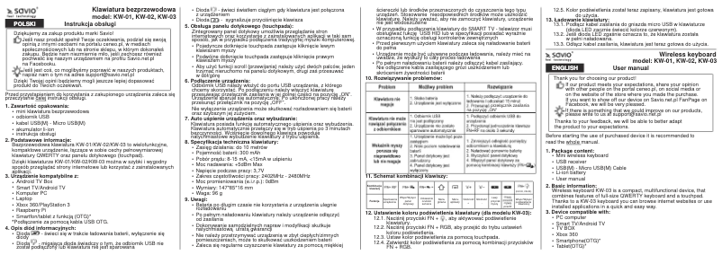 Page 1 de la notice Manuel utilisateur Savio KW-03