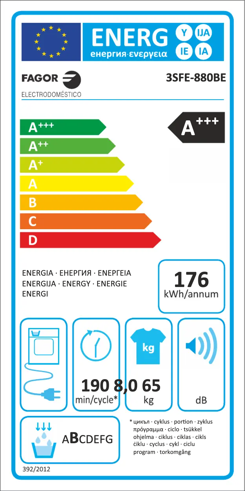 Page n°1 - Label énergétique Fagor 3SFE-880BE