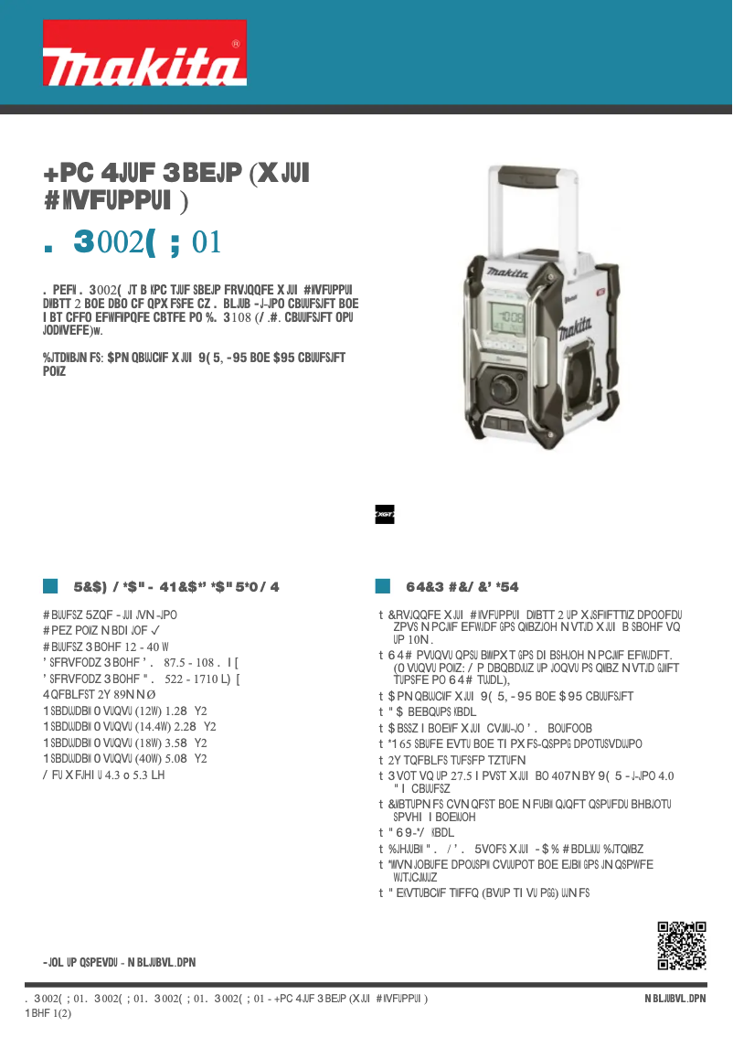 Page 1 de la notice Fiche technique Makita MR002GZ01