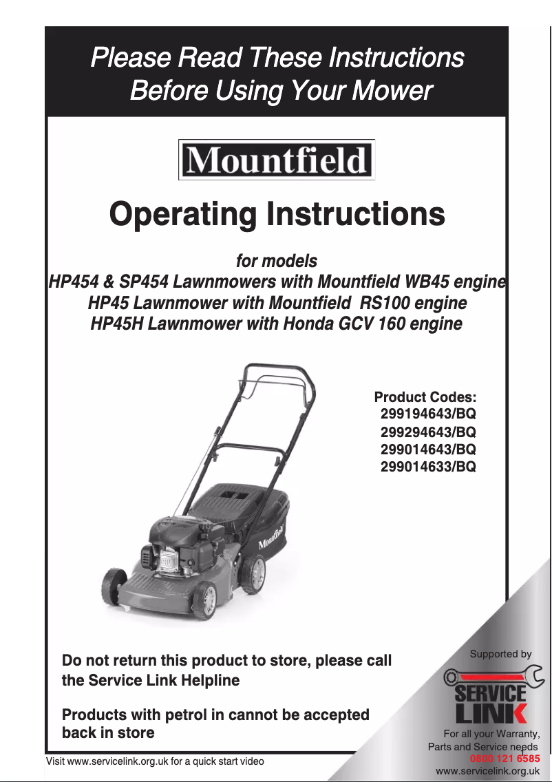 Page 1 de la notice Manuel utilisateur Mountfield SP454
