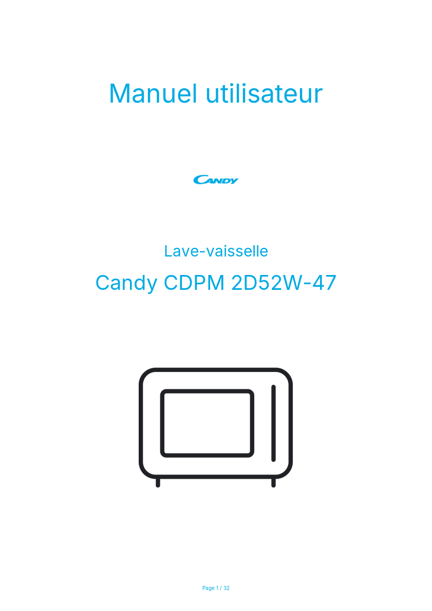 Page n°1 - Manuel utilisateur Candy CDPM 2D52W-47