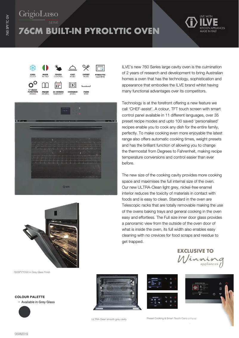 Página 1 del manual Ficha técnica Ilve 760SPYTCGV