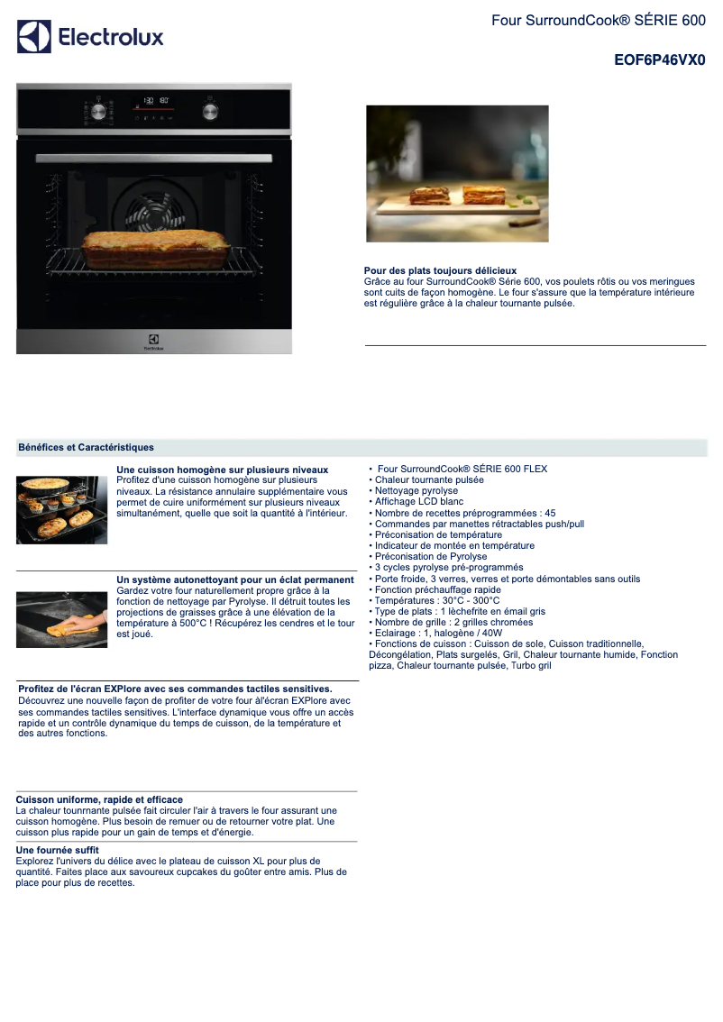 Page 1 de la notice Fiche technique Electrolux EOF6P46VX0