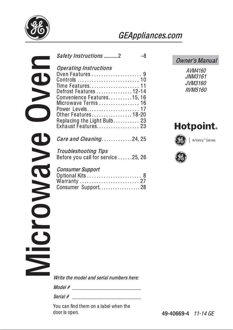 Page n°1 - Informations de garantie Hotpoint RVM5160DHBB