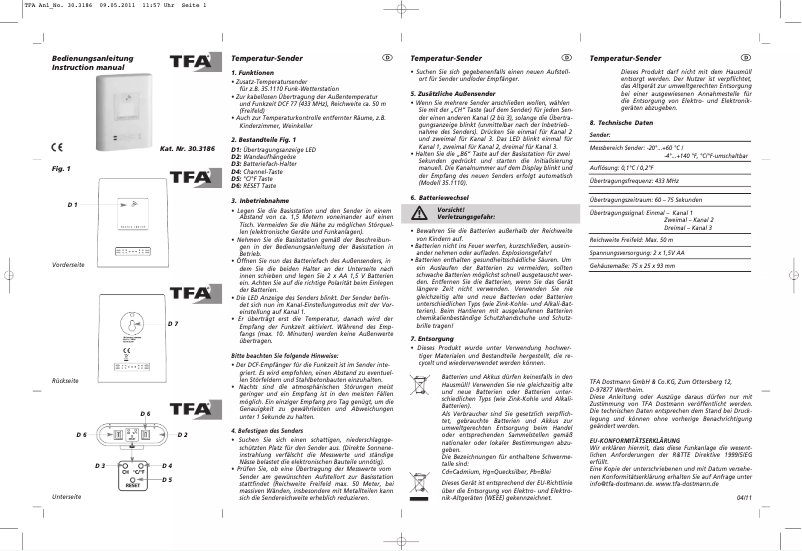 Page n°1 - Manuel utilisateur TFA 30.3186