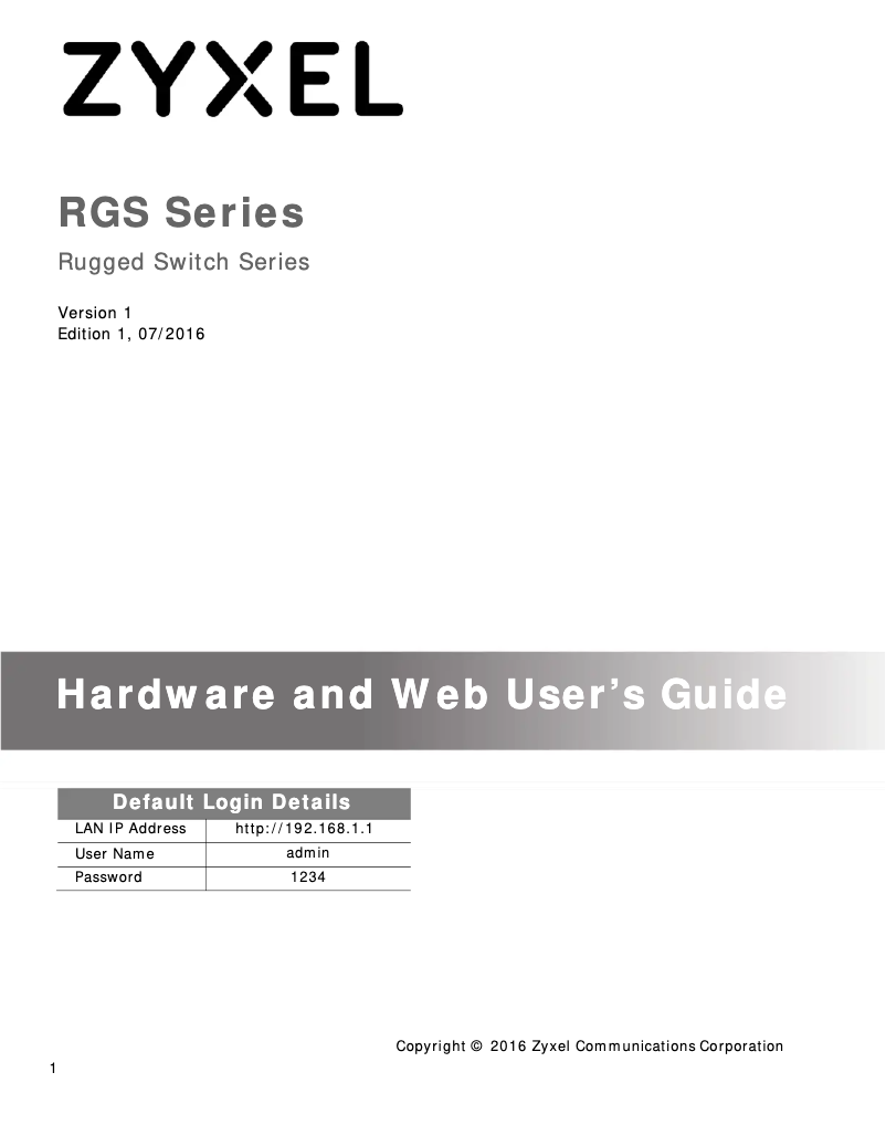 Page 1 of the manual User Manual ZyXEL RGS200-12P