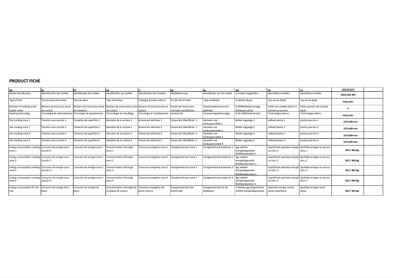 Page 1 de la notice Label énergétique CATA GIGA 600 WH