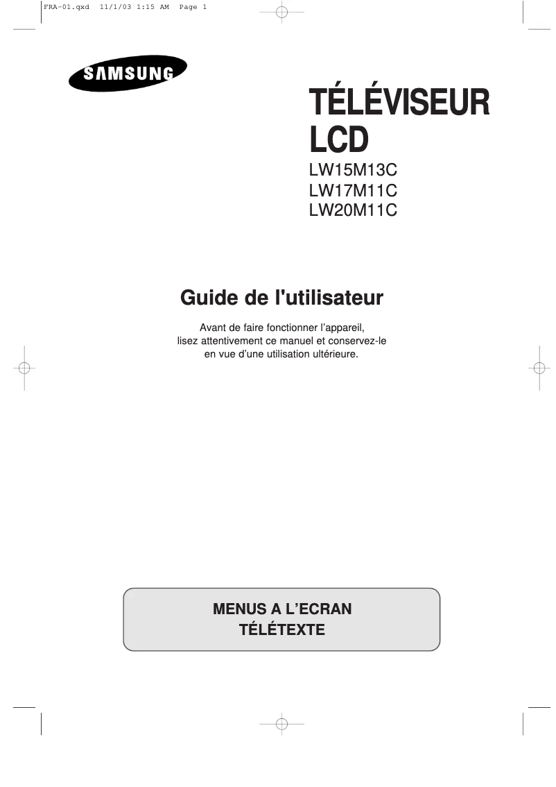 Page 1 de la notice Manuel utilisateur Samsung LW20M11C
