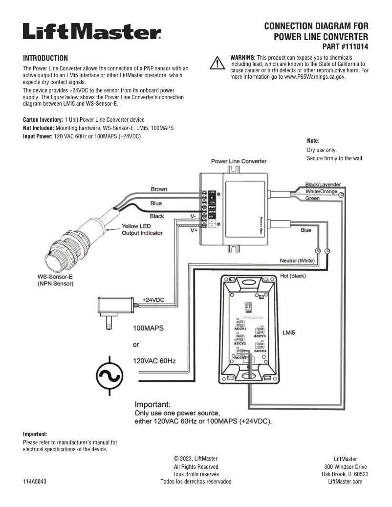 Page n°1 - Manuel utilisateur LiftMaster LMI5