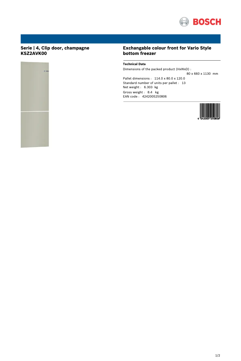 Page 1 de la notice Manuel utilisateur Bosch KSZ2AVV00