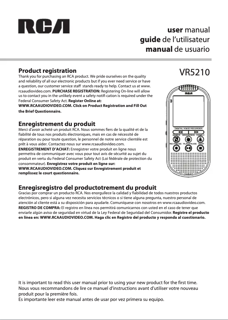 Page 1 de la notice Manuel utilisateur audiovox VR5210