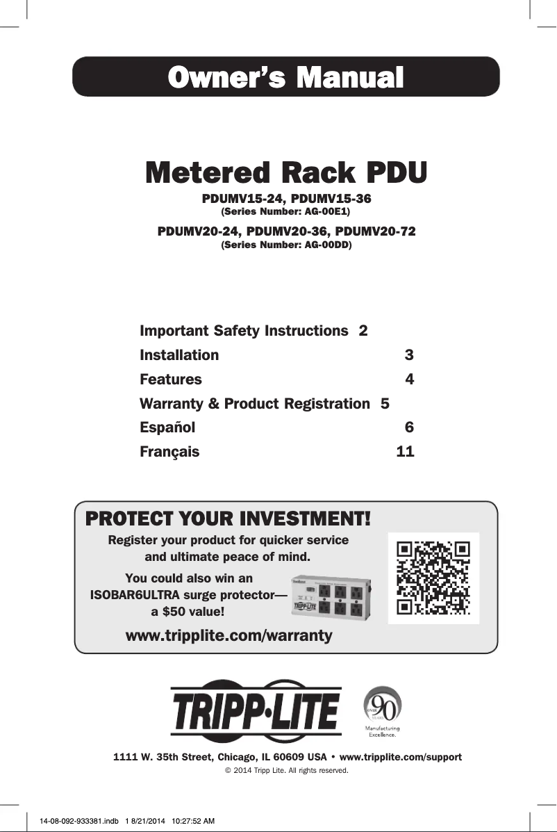 Página 1 del manual Manual de usuario Tripp Lite PDUMV15-24