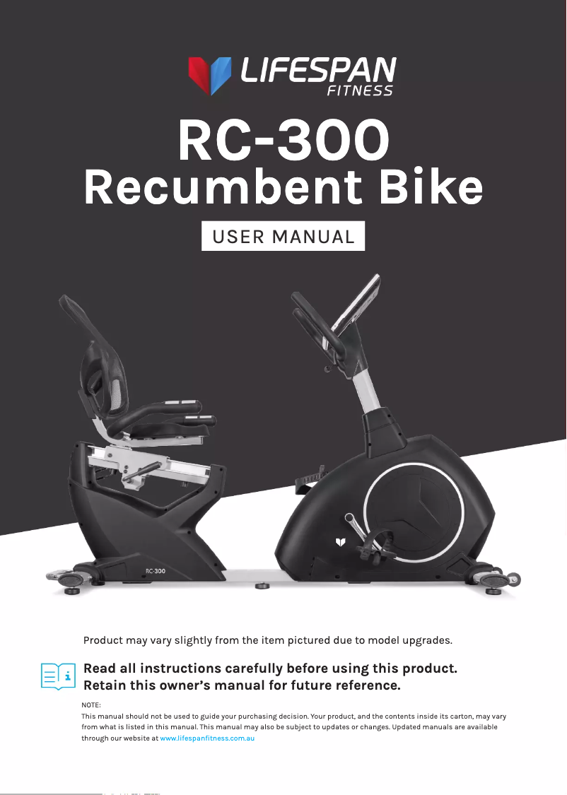 Page n°1 - Manuel utilisateur LifeSpan RC-300