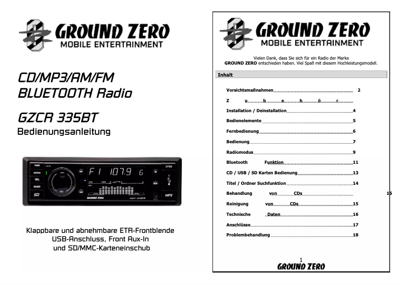 Imagen de la primera página del manual del dispositivo GZCR 335BT