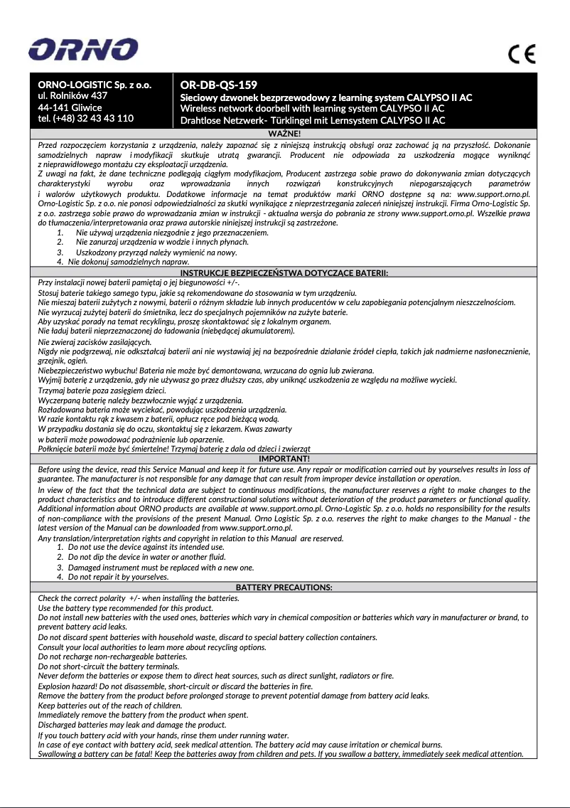 Página 1 del manual Manual de usuario ORNO OR-DB-QS-159