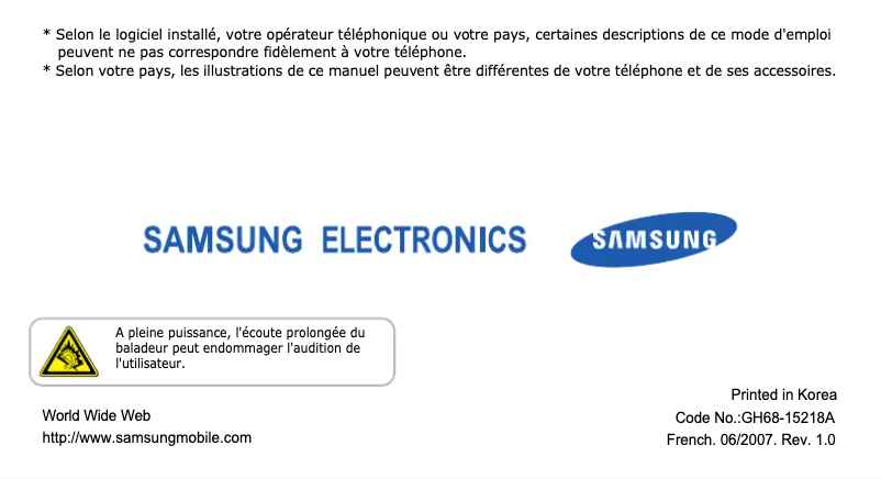 Page n°1 - Manuel utilisateur Samsung SGH-J600E