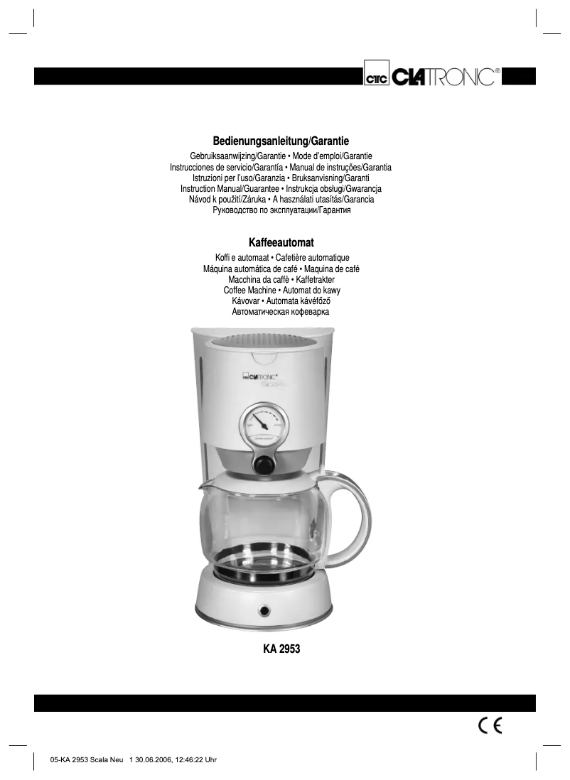 Page 1 de la notice Manuel utilisateur Clatronic KA 2953