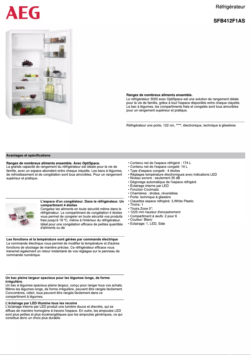 Page n°1 - Fiche technique AEG SFB412F1AS