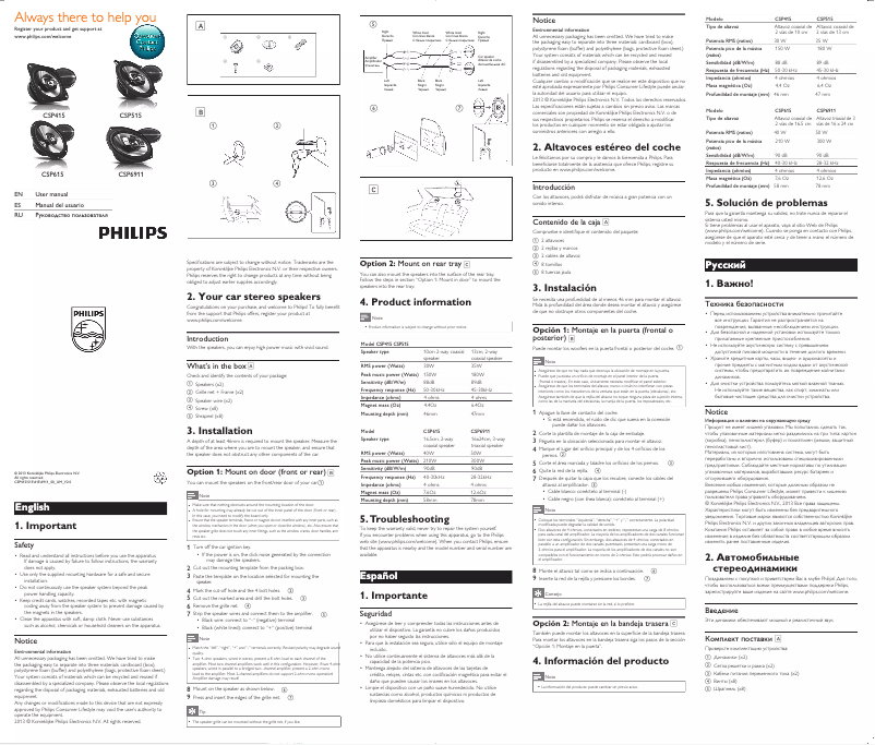 Page n°1 - Guide de démarrage rapide Philips CSP415