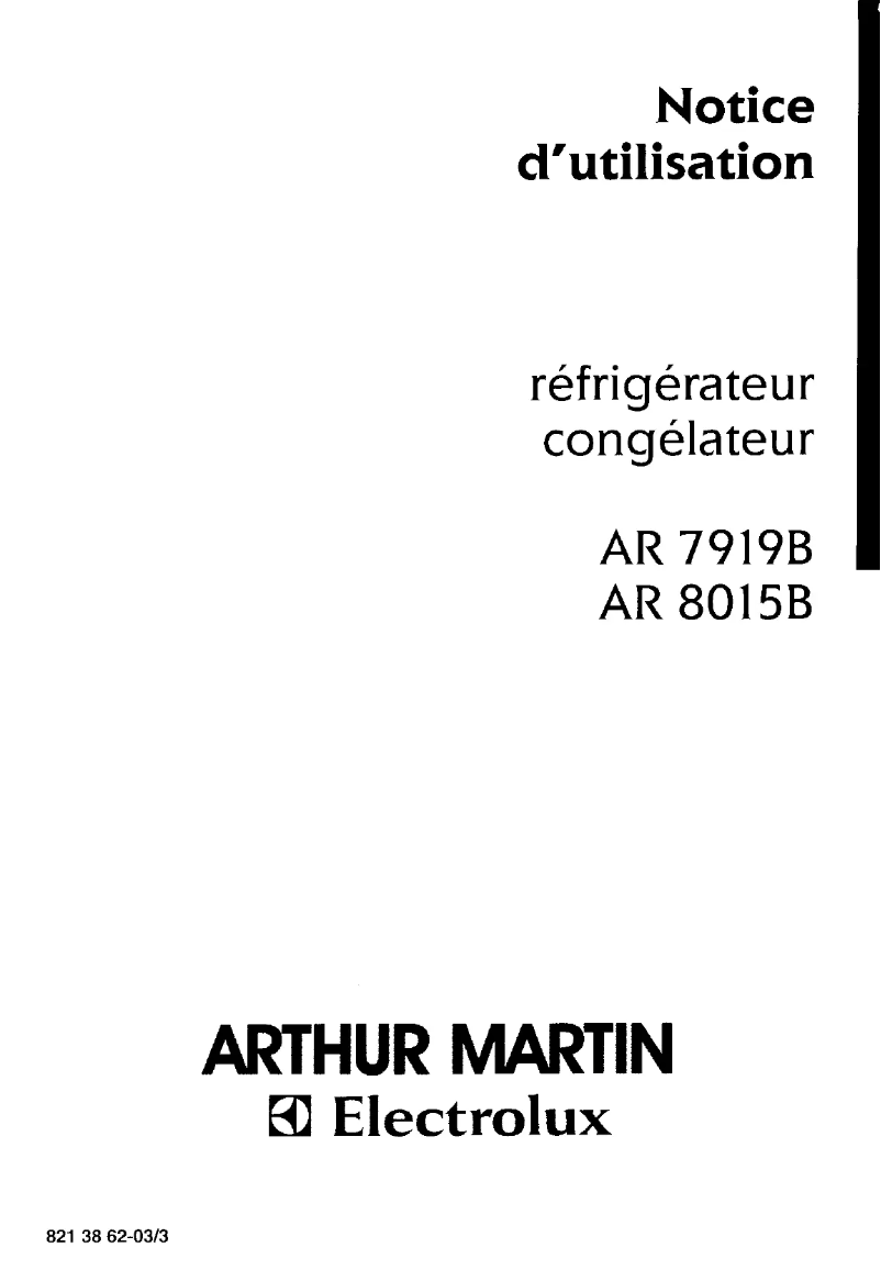Page 1 de la notice Manuel utilisateur Arthur Martin-Electrolux AR8015B